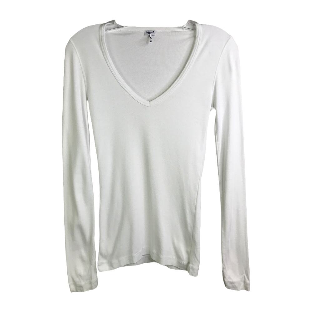 Splendid Tops Womens Size Medium White Deep V-Neck Long Sleeve‎